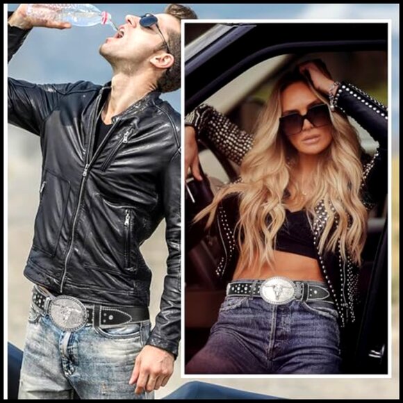 Western Punk Rock Belt with Bull Buckle PU Leather Adjustable Unisex Style main image 6